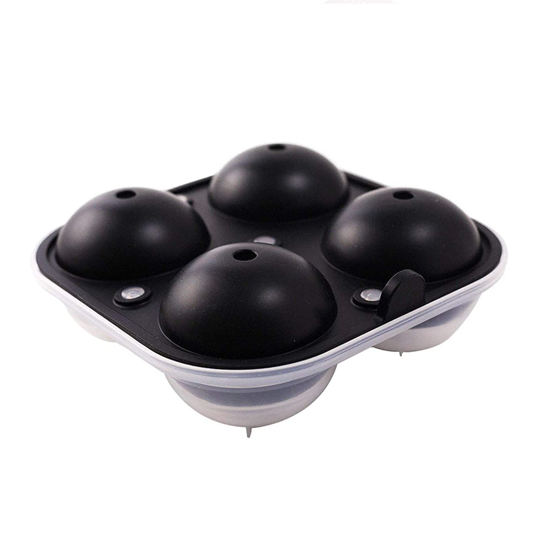 Ice Ball Maker, Round Ice Cube Mold, Easy Release 2.5” Whiskey Ice Mold  with Lid & Funnel, Silicone Ice Cube Tray for Cocktail & Bourbon Black