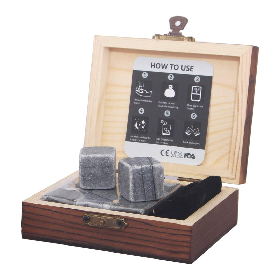 Set of 9 Grey Beverage Chilling Stones [Chill Rocks] Whiskey Stones for  Whiskey and Other Beverages - in Gift Box with Velvet Carrying Pouch - Made  of